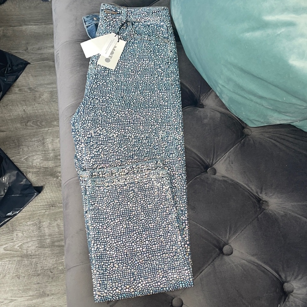 Topshop Crystal Diamond Studded Denim Jeans